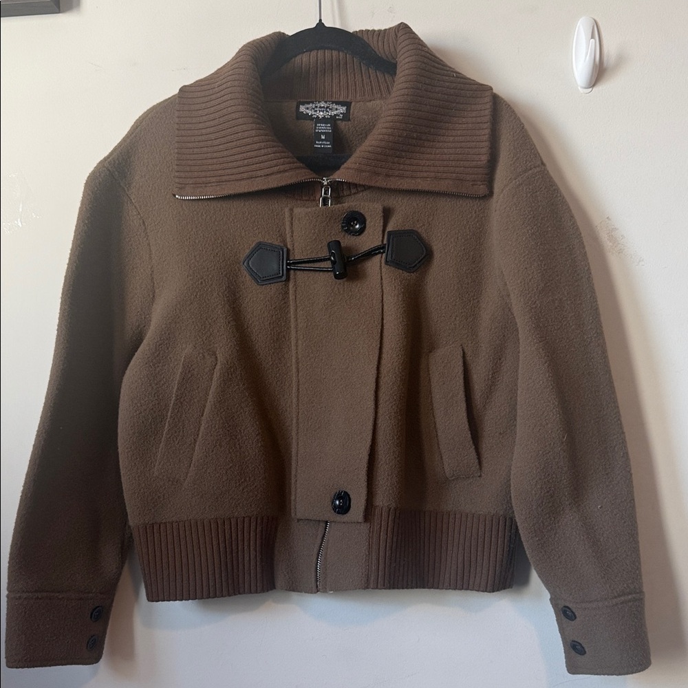 Cozy Brown Utility Jacket with Toggle Closure